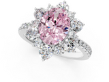 White gold Fancy Pink Oval  Cut Diamond Floral Halo Pave Band with Prong Setting_38