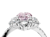 White gold Fancy Pink Oval  Cut Diamond Floral Halo Pave Band with Prong Setting_40