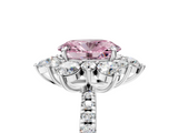 White gold Fancy Pink Oval  Cut Diamond Floral Halo Pave Band with Prong Setting_42