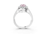 White gold Fancy Pink Oval Cut Diamond Floral Halo Ring with Pavé Band and Prong Setting_10