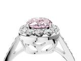 White gold Fancy Pink Oval Cut Diamond Floral Halo Ring with Pavé Band and Prong Setting_11