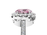 White gold Fancy Pink Oval Cut Diamond Floral Halo Ring with Pavé Band and Prong Setting_12