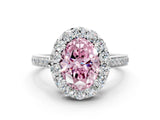 White gold Fancy Pink Oval Cut Diamond Floral Halo Ring with Pavé Band and Prong Setting_7