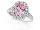 White gold Fancy Pink Oval Cut Diamond Floral Halo Ring with Pavé Band and Prong Setting_8