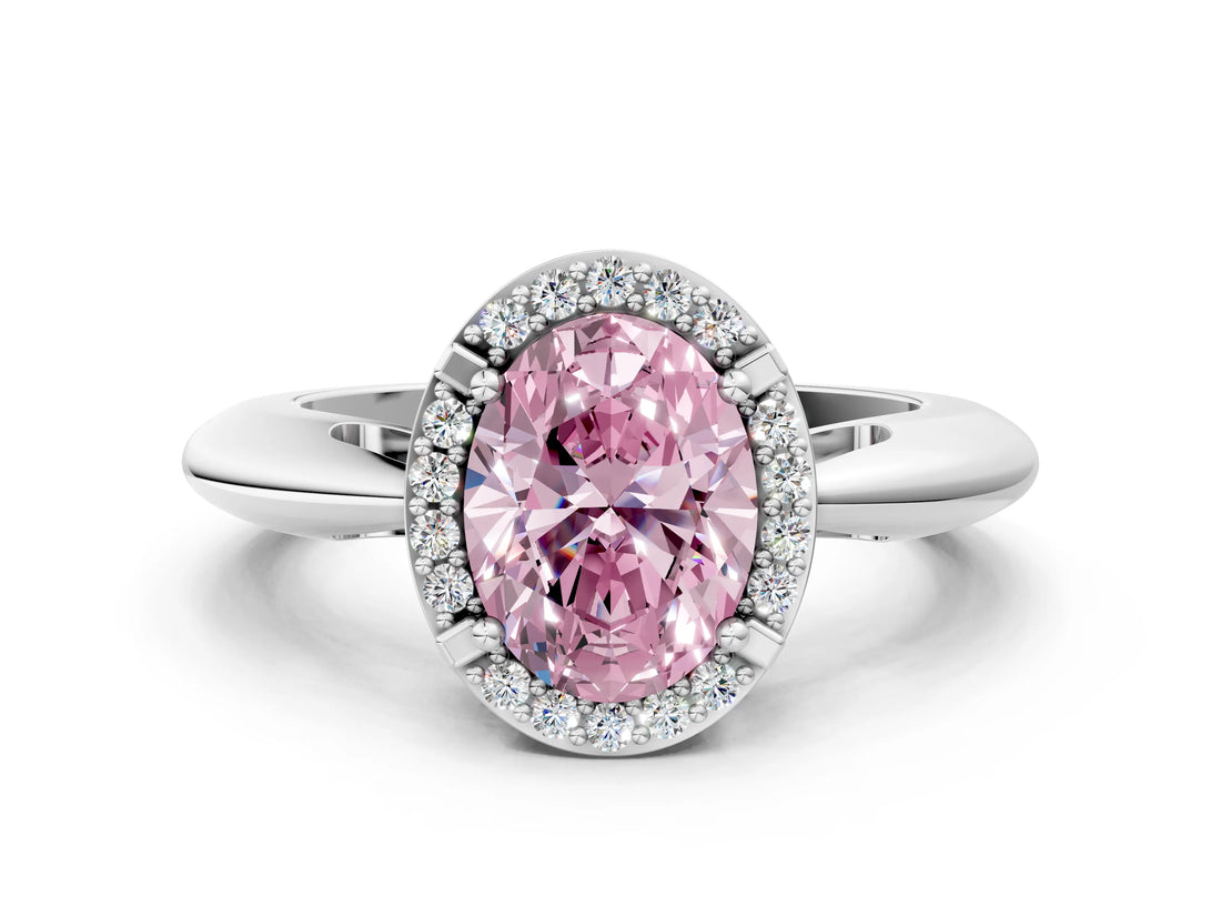 White gold Fancy Pink Oval  Cut Diamond Halo Engagement Ring with Split Shank and Four-Prong Setting_90