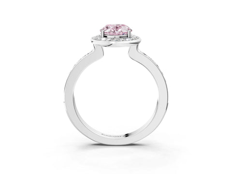 White gold Fancy Pink Oval Cut Diamond Halo Ring with Bezel Frame and Pavé Band_3