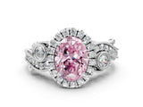 White gold Fancy Pink Oval Cut Diamond Halo Ring with Milgrain Pavé Band and Four-Prong Setting_84