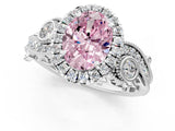 White gold Fancy Pink Oval Cut Diamond Halo Ring with Milgrain Pavé Band and Four-Prong Setting_85