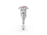 White gold Fancy Pink Oval Cut Diamond Halo Ring with Milgrain Pavé Band and Four-Prong Setting_86