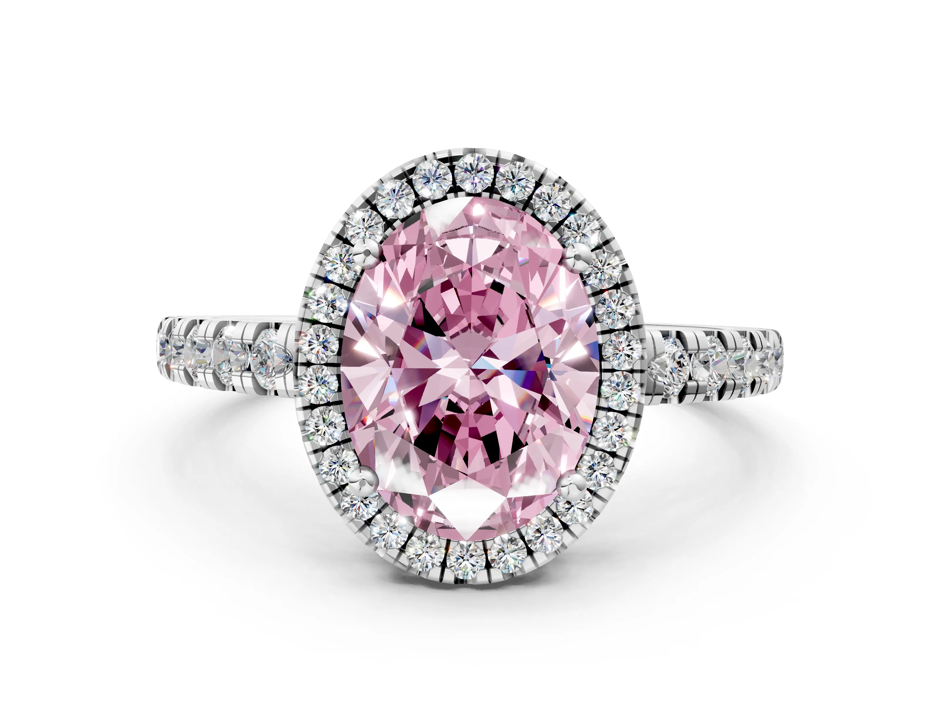 White gold Fancy Pink Oval Cut Diamond Halo Ring with Pavé Band and Four-Prong Setting_12
