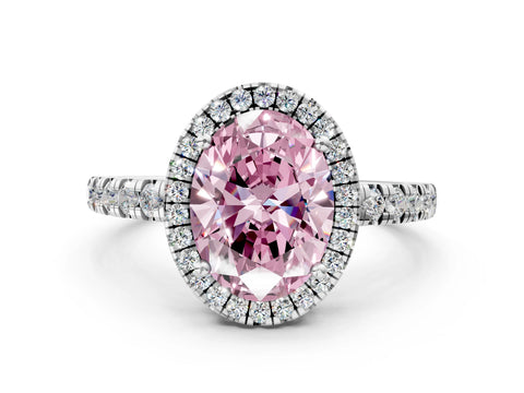 White gold Fancy Pink Oval Cut Diamond Halo Ring with Pavé Band and Four-Prong Setting_12