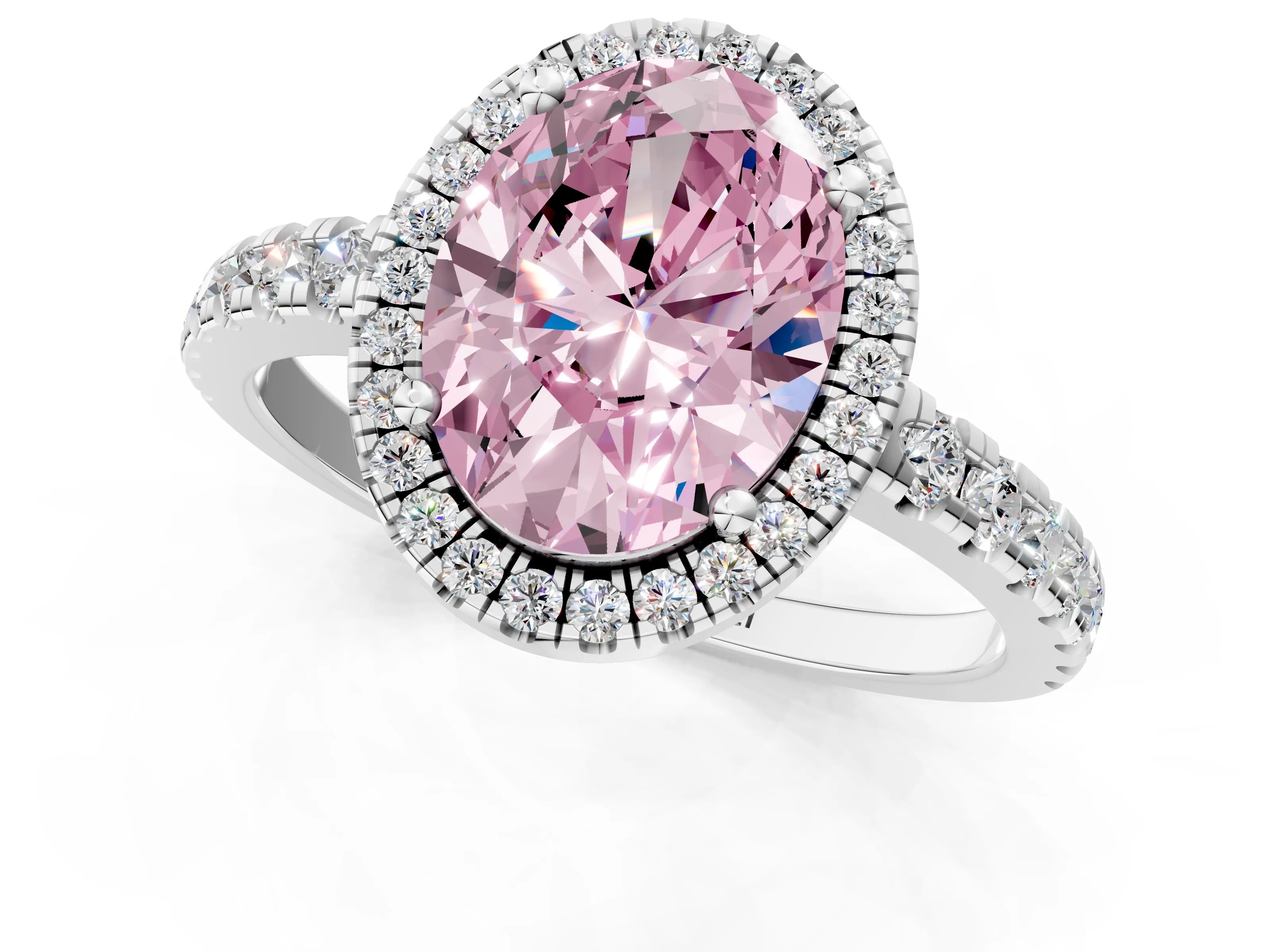 White gold Fancy Pink Oval Cut Diamond Halo Ring with Pavé Band and Four-Prong Setting_13