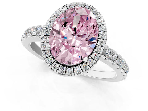 White gold Fancy Pink Oval Cut Diamond Halo Ring with Pavé Band and Four-Prong Setting_13