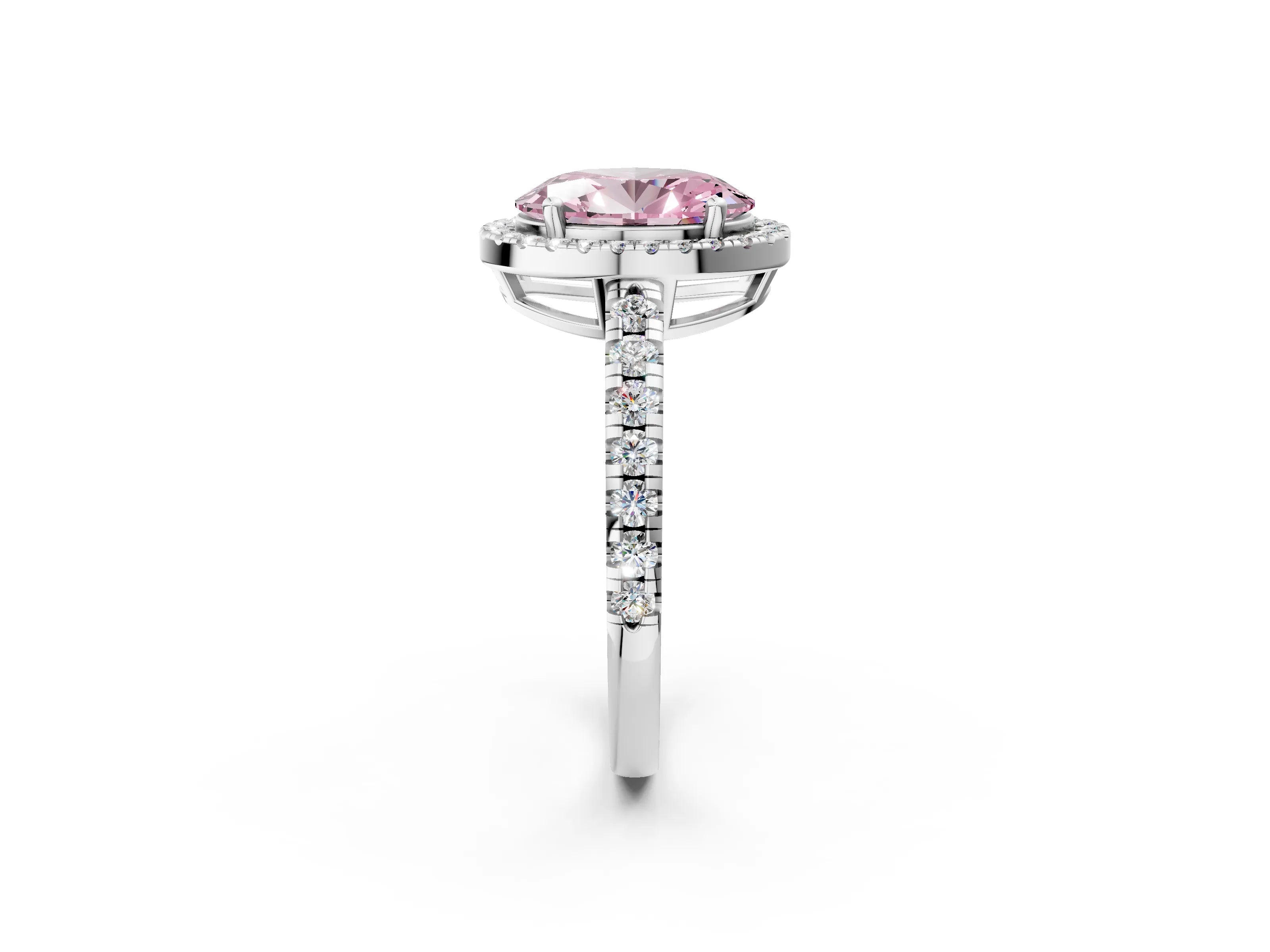 White gold Fancy Pink Oval Cut Diamond Halo Ring with Pavé Band and Four-Prong Setting_14