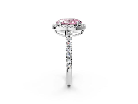 White gold Fancy Pink Oval Cut Diamond Halo Ring with Pavé Band and Four-Prong Setting_14