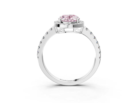 White gold Fancy Pink Oval Cut Diamond Halo Ring with Pavé Band and Four-Prong Setting_15