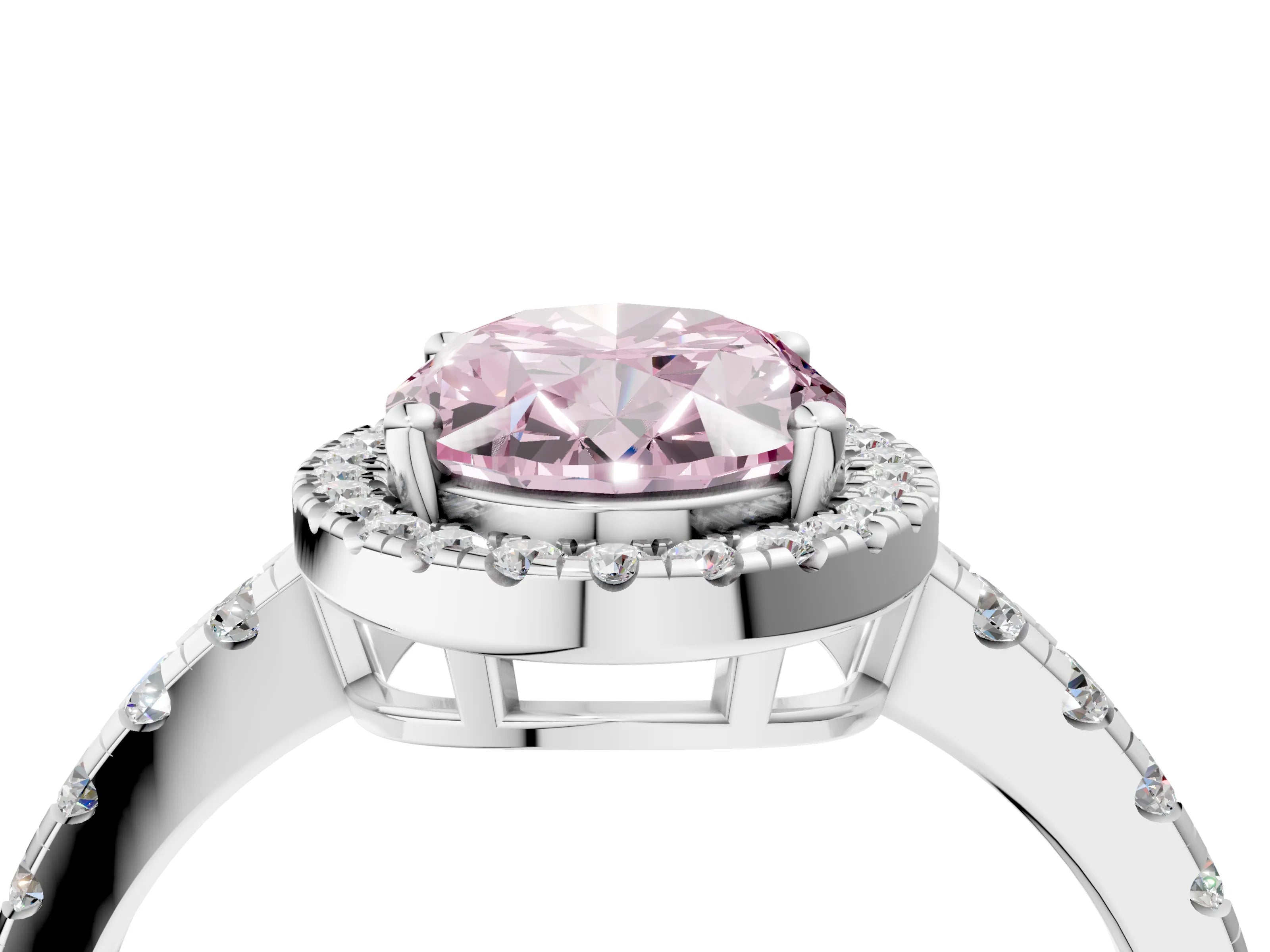 White gold Fancy Pink Oval Cut Diamond Halo Ring with Pavé Band and Four-Prong Setting_16