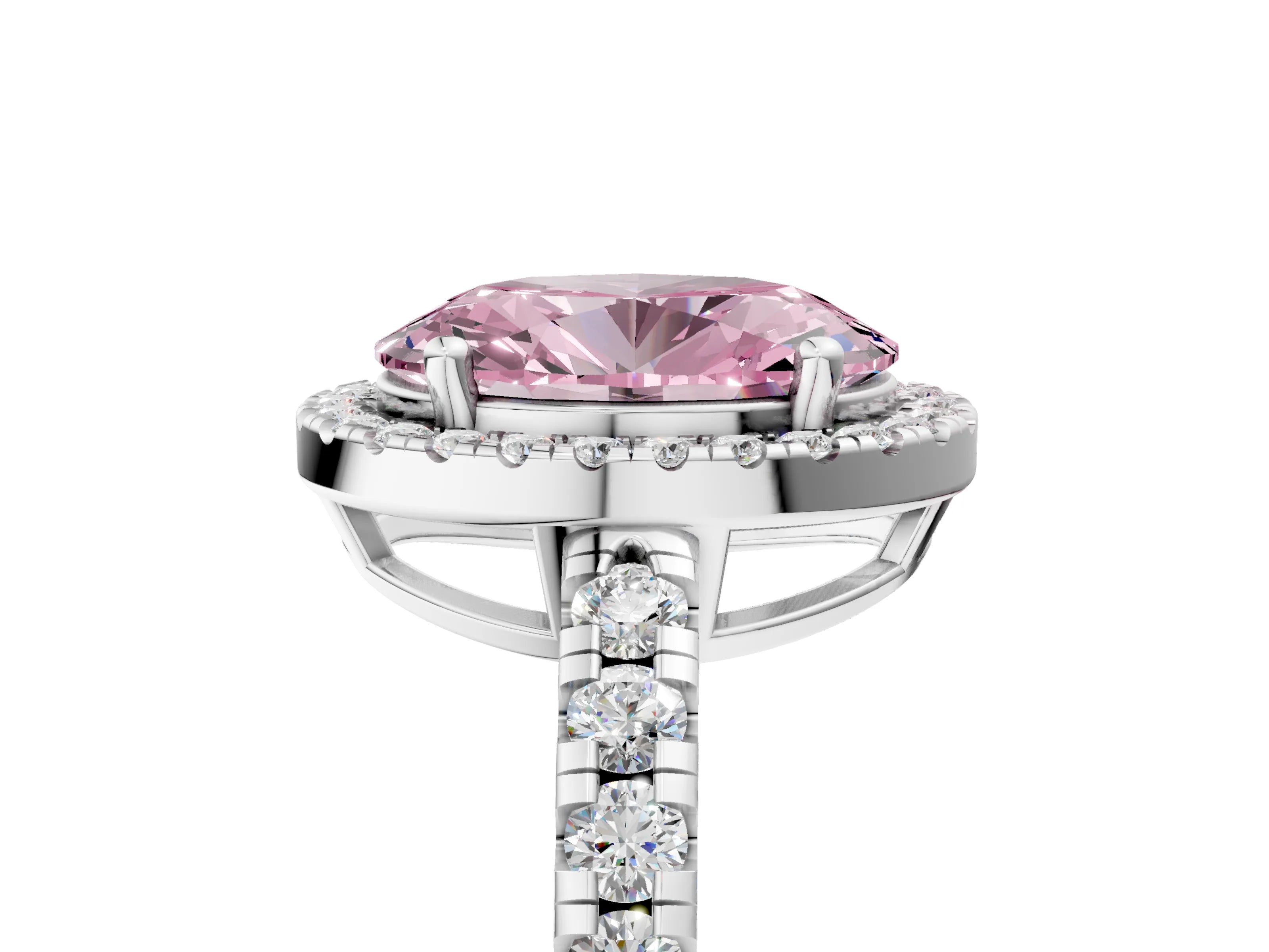 White gold Fancy Pink Oval Cut Diamond Halo Ring with Pavé Band and Four-Prong Setting_17