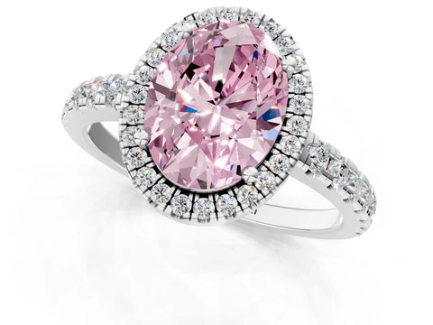 White gold Fancy Pink Oval Cut Diamond Halo Ring with Pavé Band and Four-Prong Setting_1