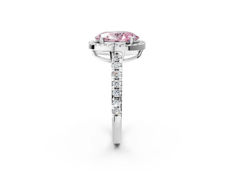 White gold Fancy Pink Oval Cut Diamond Halo Ring with Pavé Band and Four-Prong Setting_2