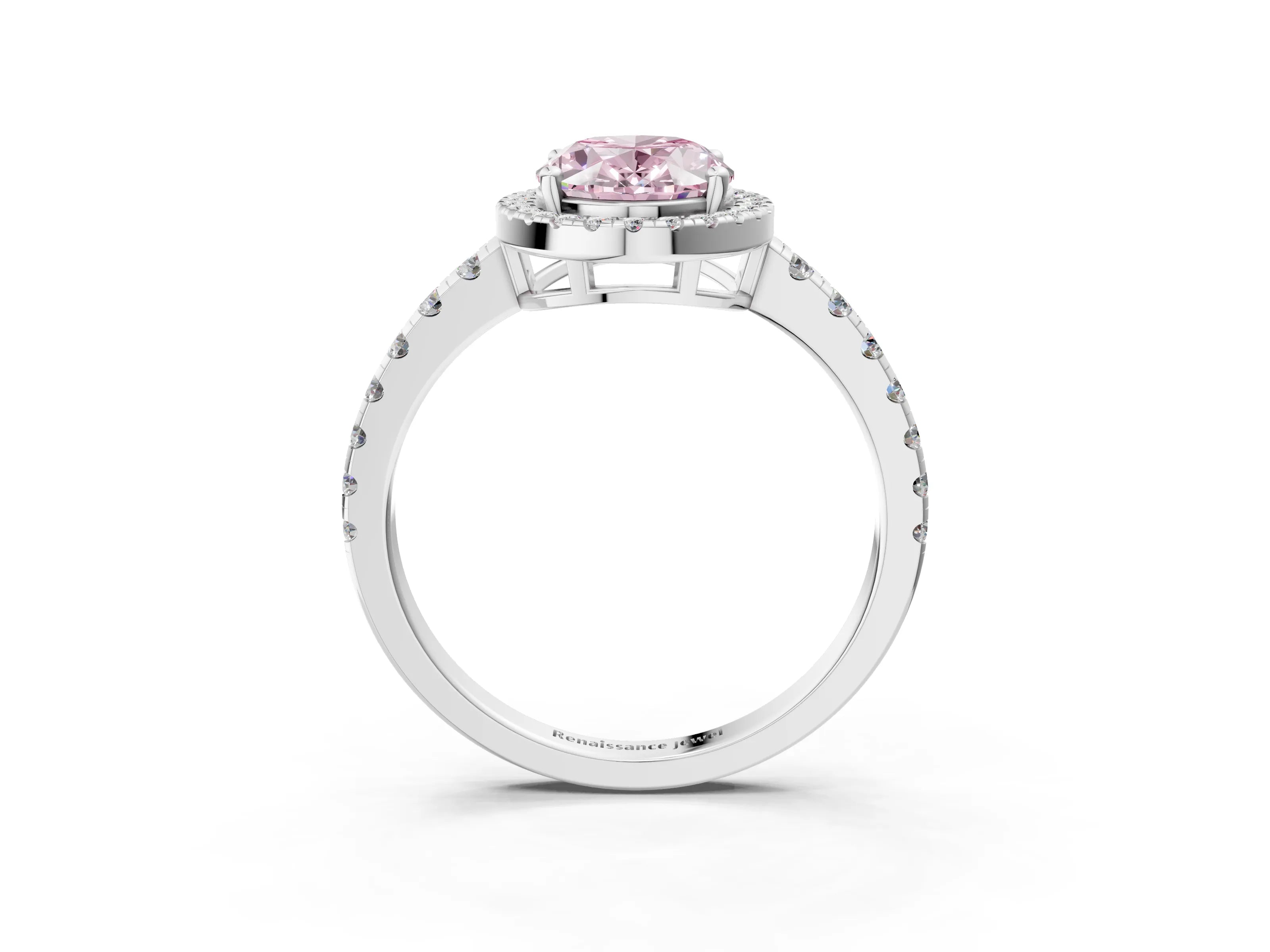 White gold Fancy Pink Oval Cut Diamond Halo Ring with Pavé Band and Four-Prong Setting_3