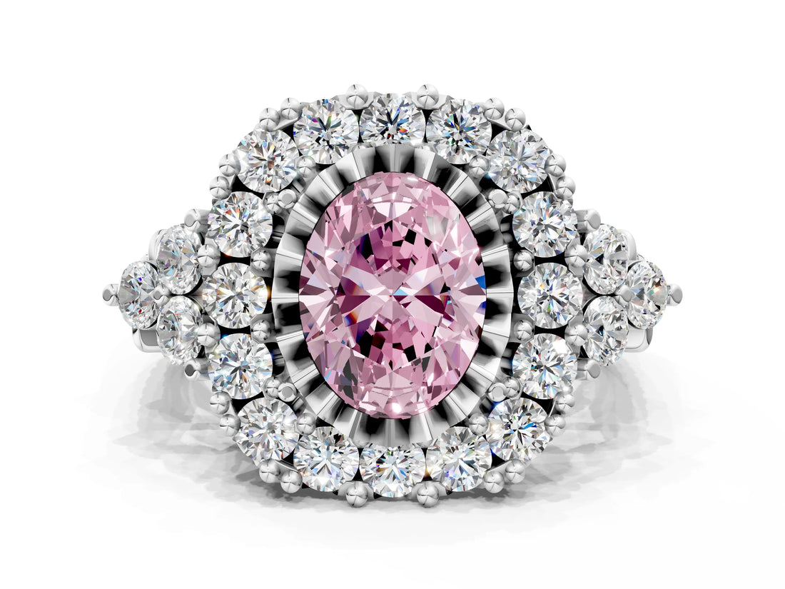 White gold Fancy Pink Oval Cut Diamond Halo Ring with Pavé Band and Four-Prong Setting_53