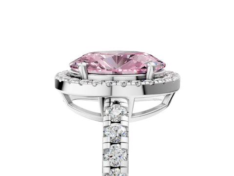 White gold Fancy Pink Oval Cut Diamond Halo Ring with Pavé Band and Four-Prong Setting_5