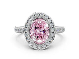 White gold Fancy Pink Oval Cut Diamond Halo Ring with Pavé Band and Prong Setting_12