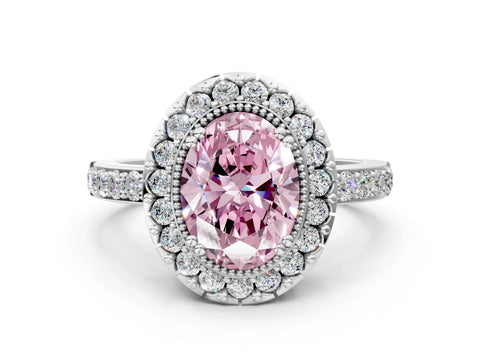 White gold Fancy Pink Oval Cut Diamond Halo Ring with Pavé Band and Prong Setting_12
