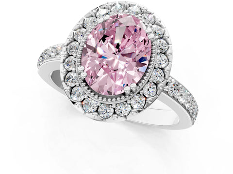 White gold Fancy Pink Oval Cut Diamond Halo Ring with Pavé Band and Prong Setting_13