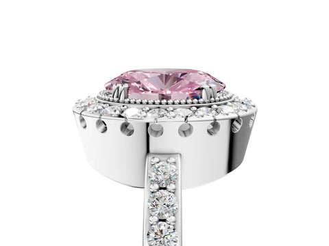 White gold Fancy Pink Oval Cut Diamond Halo Ring with Pavé Band and Prong Setting_17