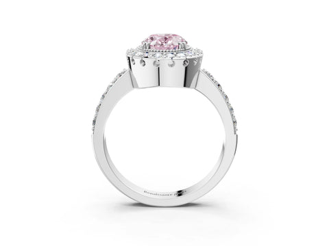 White gold Fancy Pink Oval Cut Diamond Halo Ring with Pavé Band and Prong Setting_3