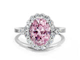 White gold Fancy Pink Oval Cut Diamond Halo Ring with Pear Side Stones and Prong Setting_91