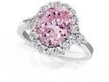 White gold Fancy Pink Oval Cut Diamond Halo Ring with Pear Side Stones and Prong Setting_92