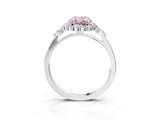 White gold Fancy Pink Oval Cut Diamond Halo Ring with Pear Side Stones and Prong Setting_93