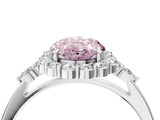 White gold Fancy Pink Oval Cut Diamond Halo Ring with Pear Side Stones and Prong Setting_94