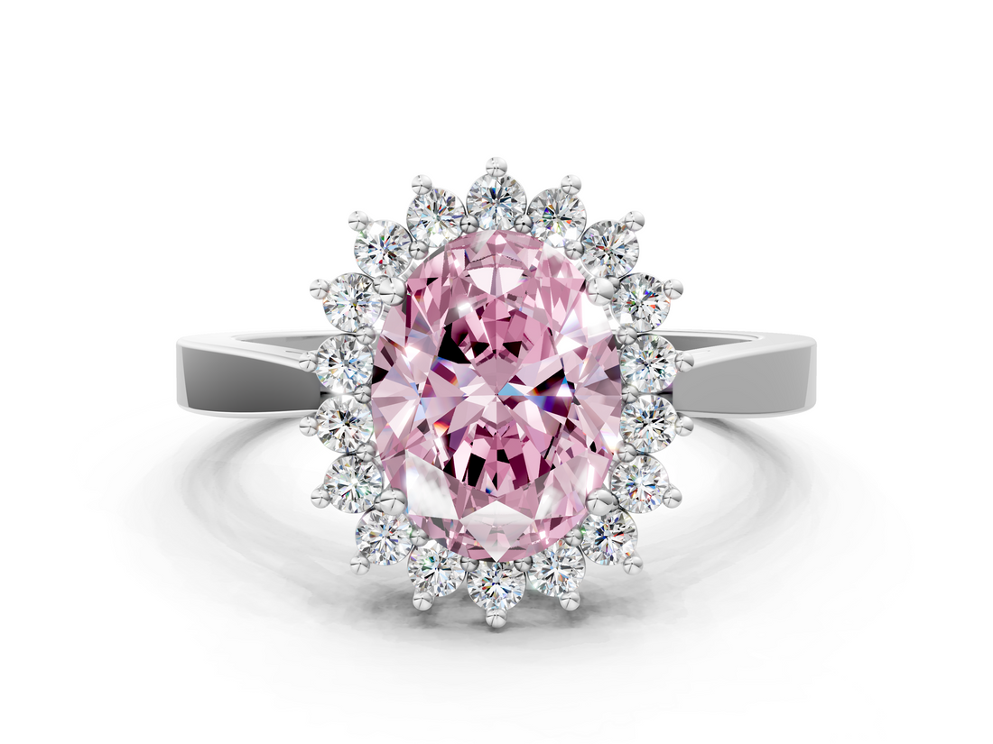 White gold Fancy Pink Oval  Cut Diamond Halo Ring with Round Brilliant Halo and Solitaire Band_85