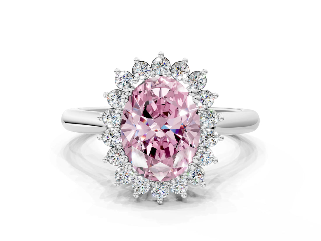 White gold Fancy Pink Oval  Cut Diamond Halo Ring with Solitaire Band and Prong Setting_53