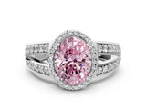White gold Fancy Pink Oval Cut Diamond Halo Ring with Split Shank Pavé Band and Four-Prong Setting_12