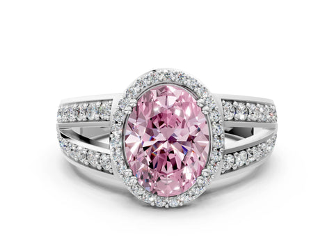 White gold Fancy Pink Oval Cut Diamond Halo Ring with Split Shank Pavé Band and Four-Prong Setting_12