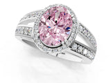 White gold Fancy Pink Oval Cut Diamond Halo Ring with Split Shank Pavé Band and Four-Prong Setting_13
