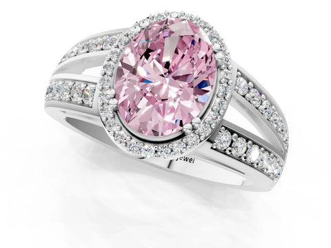 White gold Fancy Pink Oval Cut Diamond Halo Ring with Split Shank Pavé Band and Four-Prong Setting_13
