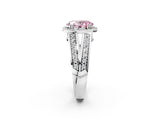 White gold Fancy Pink Oval Cut Diamond Halo Ring with Split Shank Pavé Band and Four-Prong Setting_14