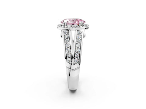 White gold Fancy Pink Oval Cut Diamond Halo Ring with Split Shank Pavé Band and Four-Prong Setting_14