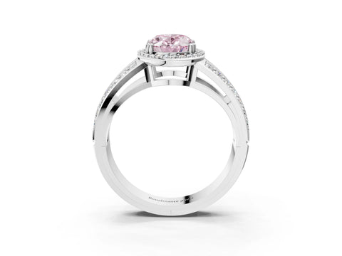 White gold Fancy Pink Oval Cut Diamond Halo Ring with Split Shank Pavé Band and Four-Prong Setting_15