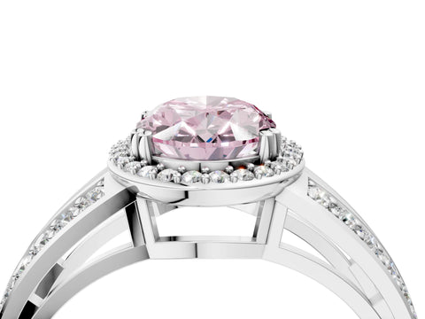 White gold Fancy Pink Oval Cut Diamond Halo Ring with Split Shank Pavé Band and Four-Prong Setting_16