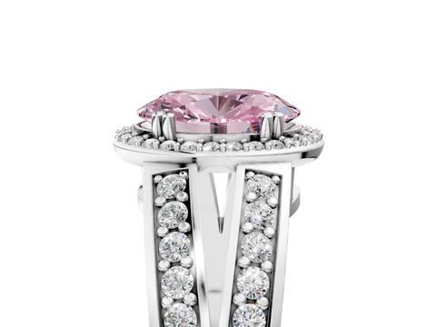 White gold Fancy Pink Oval Cut Diamond Halo Ring with Split Shank Pavé Band and Four-Prong Setting_17