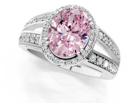 White gold Fancy Pink Oval Cut Diamond Halo Ring with Split Shank Pavé Band and Four-Prong Setting_1