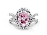White gold Fancy Pink Oval Cut Diamond Halo Ring with Split Shank Pavé Band and Prong Setting_79