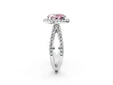 White gold Fancy Pink Oval Cut Diamond Halo Ring with Split Shank Pavé Band and Prong Setting_81
